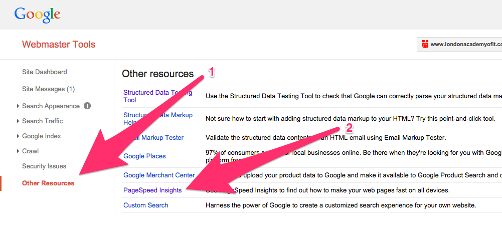 A screenshot of the Other Resources view in Google's Webmaster Tools