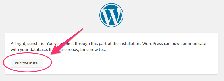 A screenshot of the success message shown when WordPress connects successfully to a database
