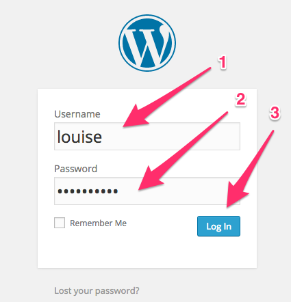 A screenshot of the WordPress Dashboard login form