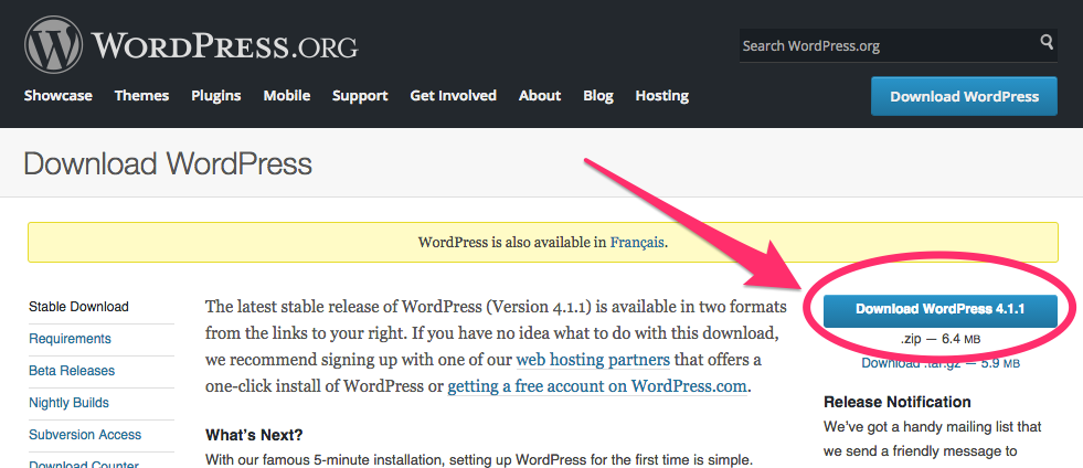 A screenshot of the WordPress.org download page