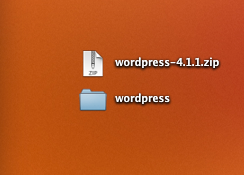 A screenshot of the zipped WordPress download above the extracted WordPress folder