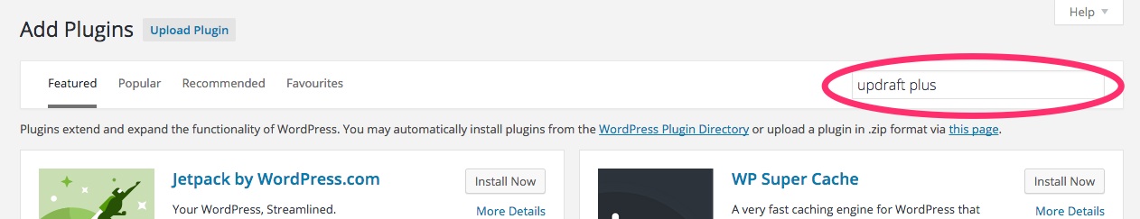 A screenshot showing the new plugin search box in WordPress
