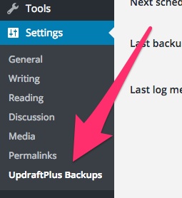 A screenshot showing the new Updraft Plus settings area in WordPress