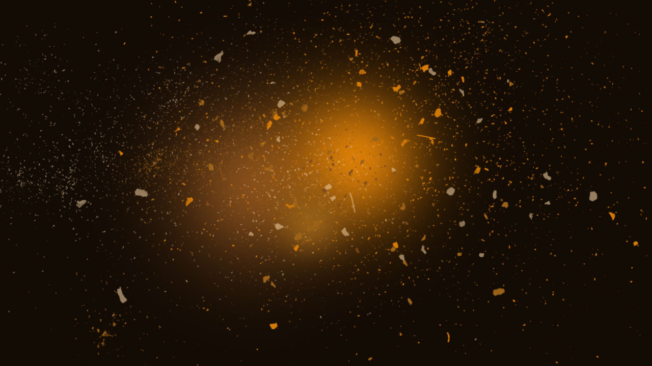 Our example image here shows several gold dust particle brushes used (along with soft gold glow brushes) against a dark brown background