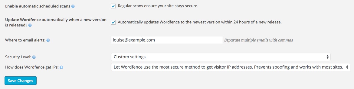 A screenshot showing the Wordfence plugin's 'Basic Options' area in WordPress