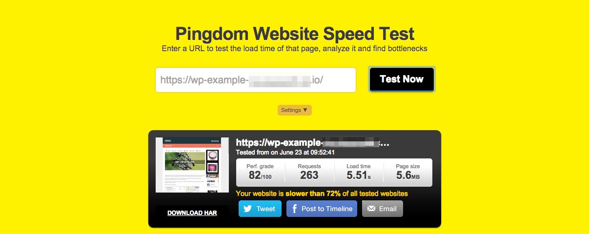 A screenshot of a Pingdom speed test score showing a load time of 5.51 seconds