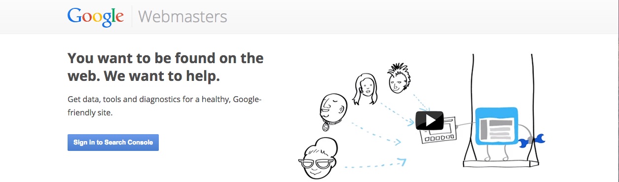 A screenshot of the Google Webmaster Tools homepage
