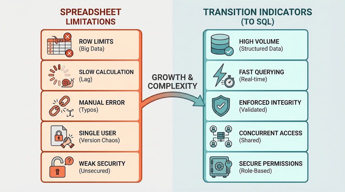 Spreadsheet Limitations and Transition Indicators to SQL